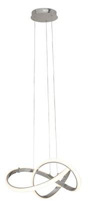 Moderne LED-Pendelleuchte mit verschlungenem Ringdesign, seitliche Perspektive