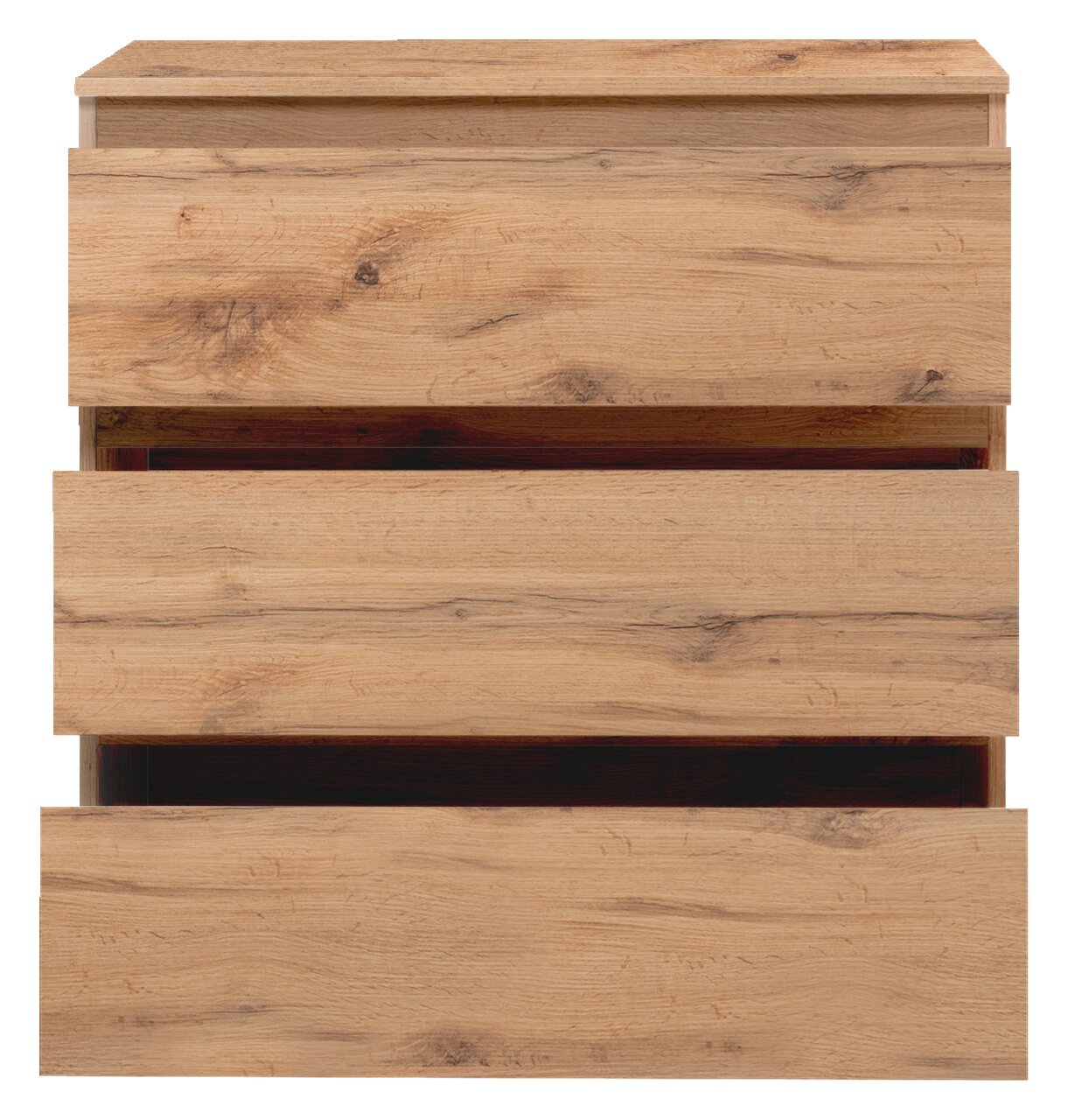 Kommode aus Holz mit drei Schubladen, frontale Ansicht