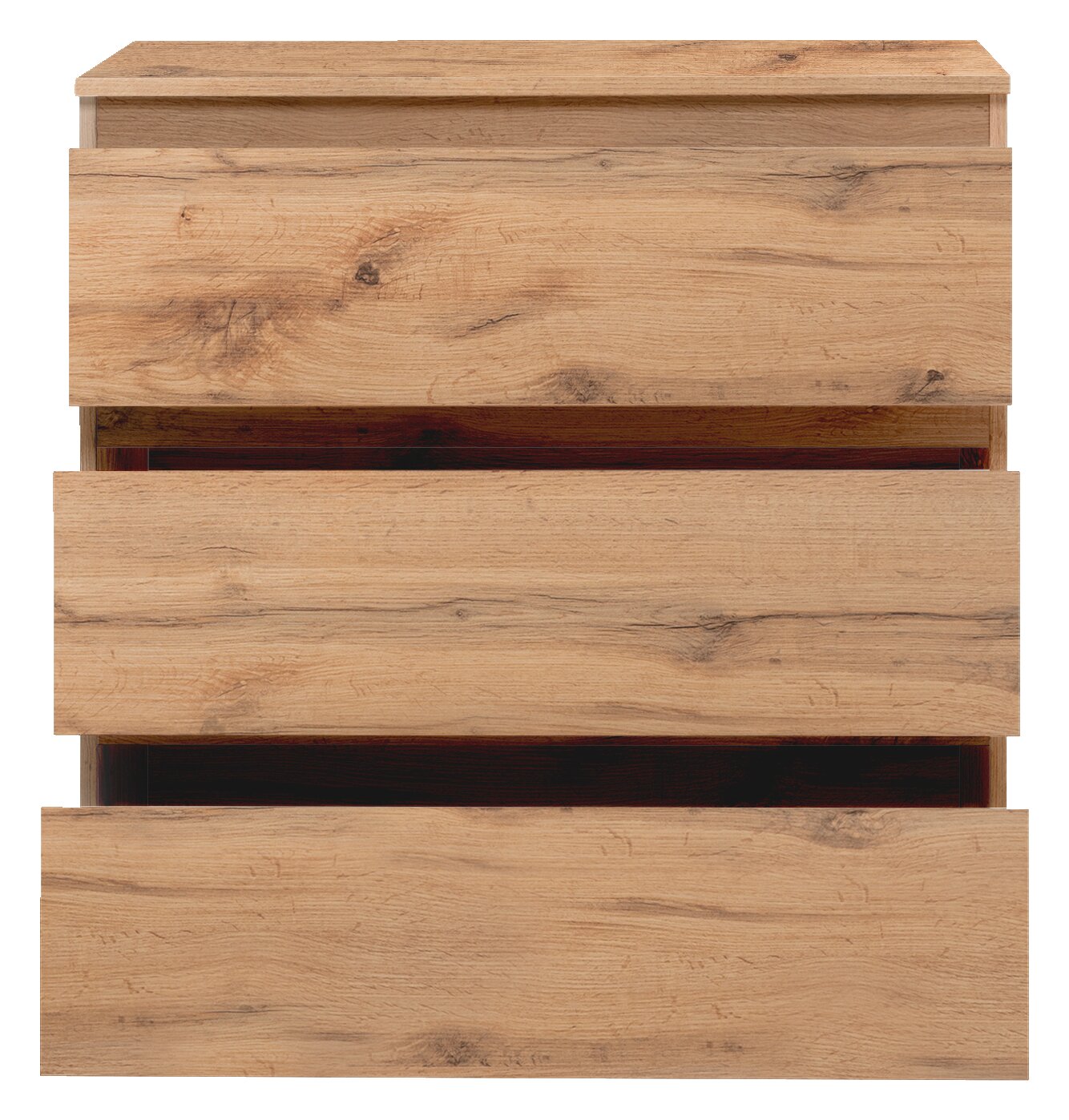Kommode aus Holz mit drei Schubladen, frontale Ansicht