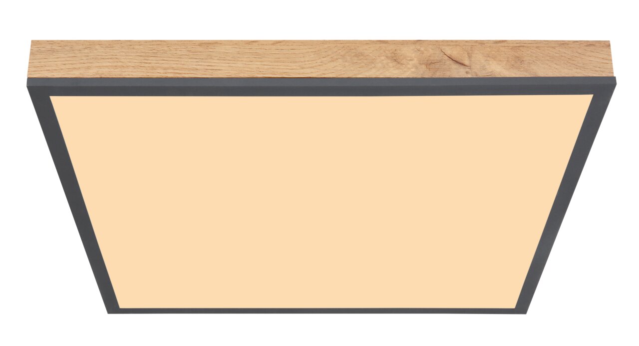 Moderne Deckenleuchte mit Holzrahmen und rechteckigem Design, Ansicht von unten