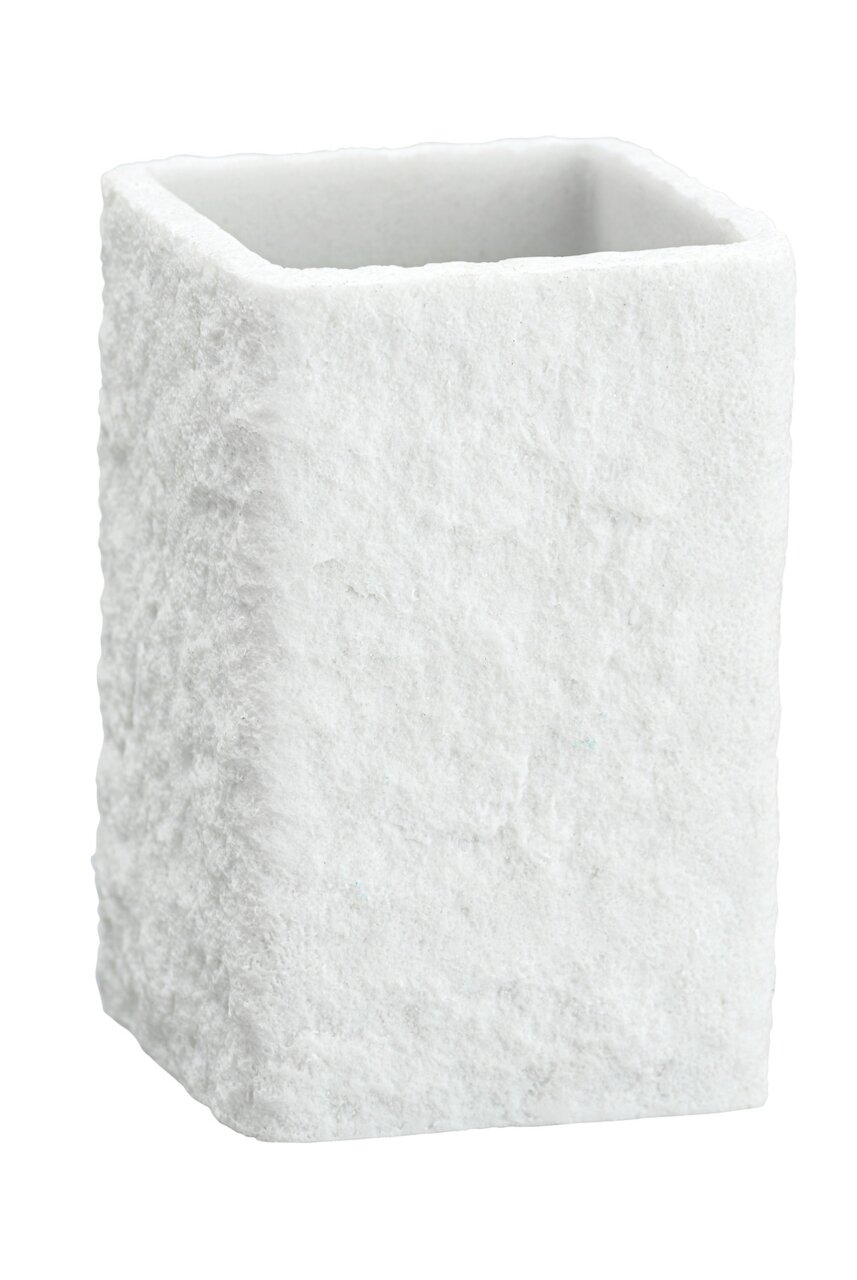 Wenko Zahnputzbecher VILLATA Weißer, quadratischer Zahnputzbecher mit rauer Oberfläche, seitliche Perspektive