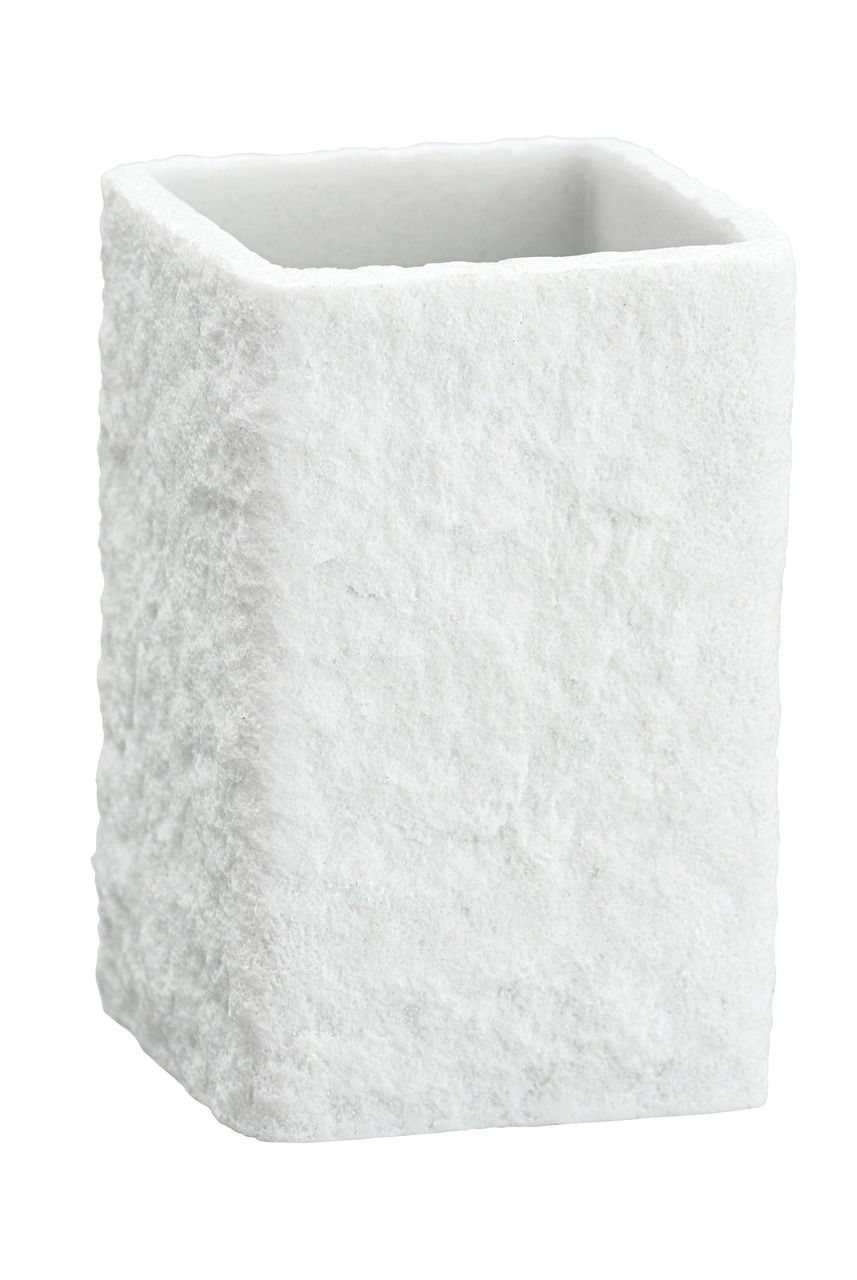 Wenko Zahnputzbecher VILLATA Weißer, quadratischer Zahnputzbecher mit rauer Oberfläche, seitliche Perspektive