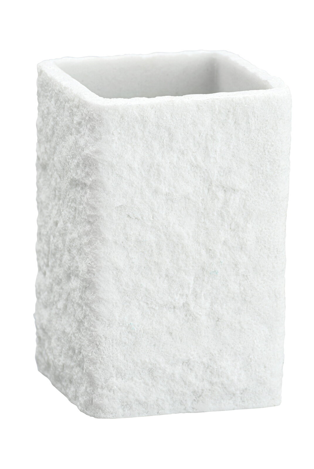 Wenko Zahnputzbecher VILLATA Weißer, quadratischer Zahnputzbecher mit rauer Oberfläche, seitliche Perspektive