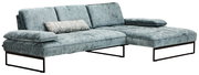 Graues Longchair-Sofa mit modernem Design und Metallfüßen, seitliche Perspektive