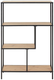 Halbhohes Regal mit Metallrahmen und Holzböden, frontale Ansicht