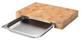 Schneidebrett aus Stirnholz mit herausziehbarer Edelstahlschale, seitliche Perspektive