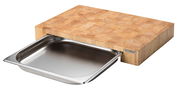 Schneidebrett aus Stirnholz mit herausziehbarer Edelstahlschale, seitliche Perspektive