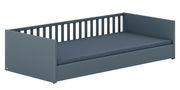 Graues Bodenbett mit Gitterrückwand, seitlicher Blick