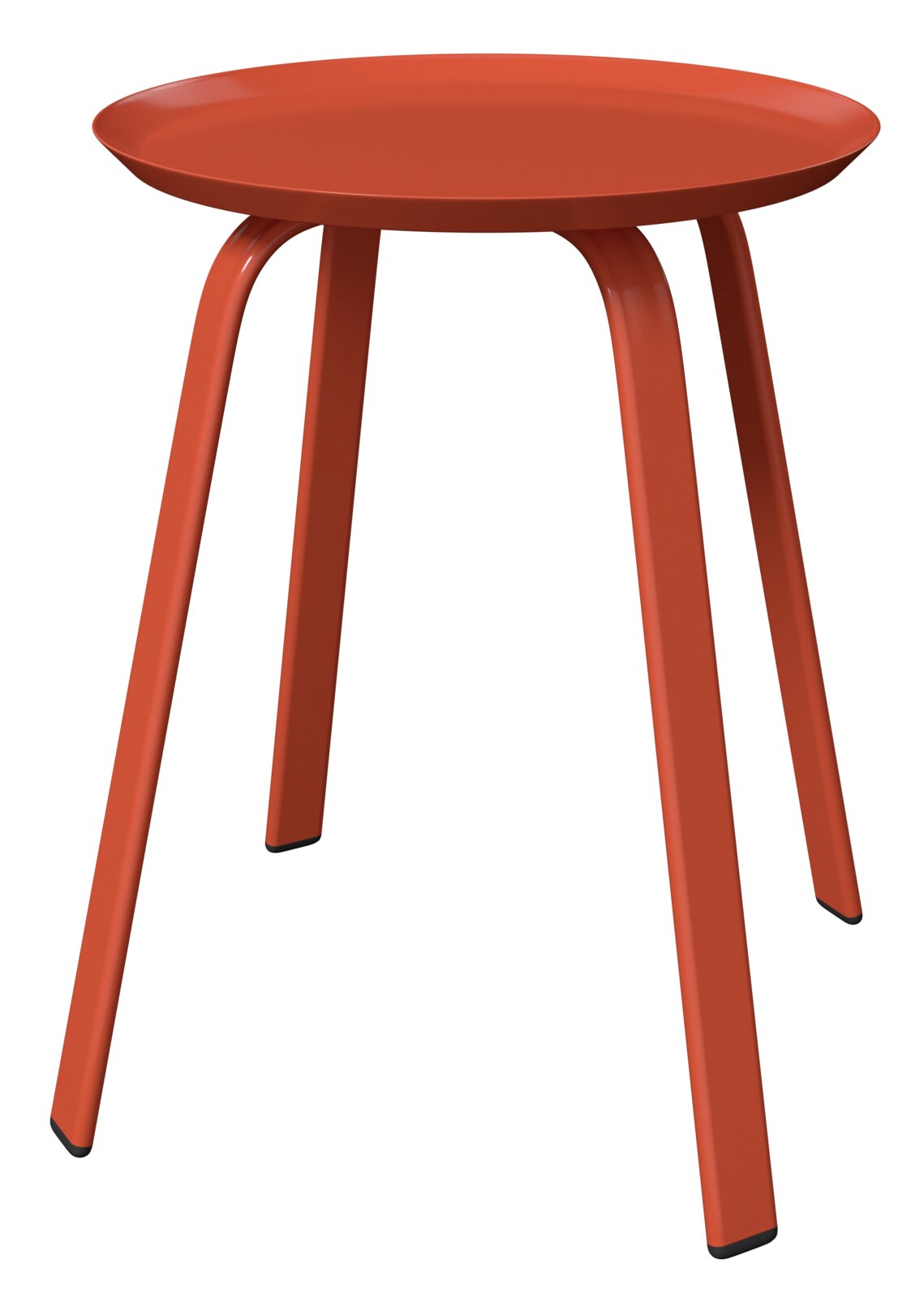Ambia Garden Beistelltisch KATI Roter Beistelltisch mit runder Tischplatte und vier schrägen Beinen, seitliche Perspektive