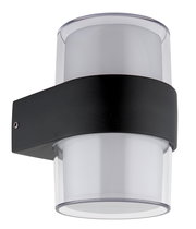 Moderne LED-Außenwandleuchte in zylindrischer Form, seitliche Perspektive