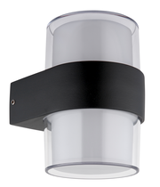 Moderne LED-Außenwandleuchte in zylindrischer Form, seitliche Perspektive