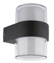 Moderne LED-Außenwandleuchte in zylindrischer Form, seitliche Perspektive