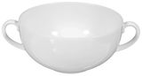 Weiße Suppentasse Rondo/Liane 0,36l mit zwei Henkeln, Ansicht von vorne.