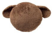 Braunes, flauschiges Dekokissen in Form eines Tierkopfes mit Ohren, Vorderansicht