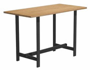 Moderner Tresentisch mit Holzplatte und schwarzem Metallgestell, seitliche Perspektive