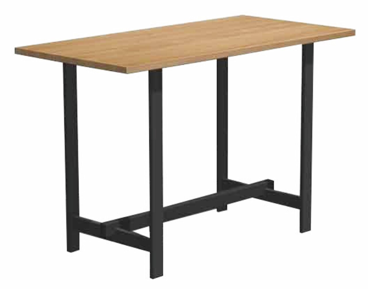 Moderner Tresentisch mit Holzplatte und schwarzem Metallgestell, seitliche Perspektive