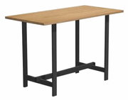 Moderner Tresentisch mit Holzplatte und schwarzem Metallgestell, seitliche Perspektive