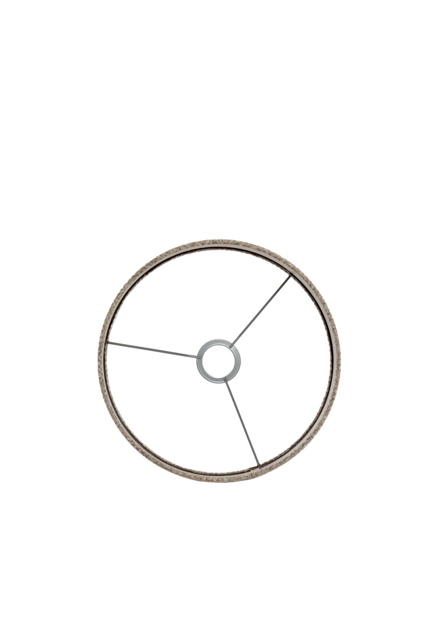 Runder Lampenschirm von oben mit Metallstreben und zentraler Halterung