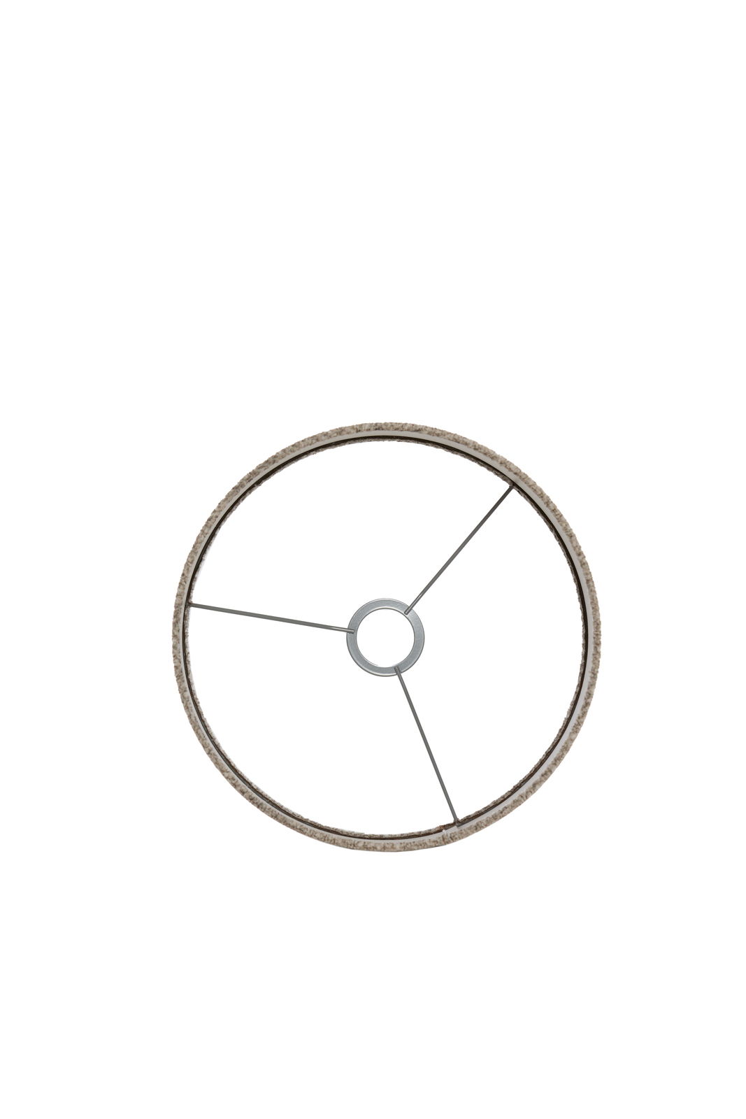 Runder Lampenschirm von oben mit Metallstreben und zentraler Halterung