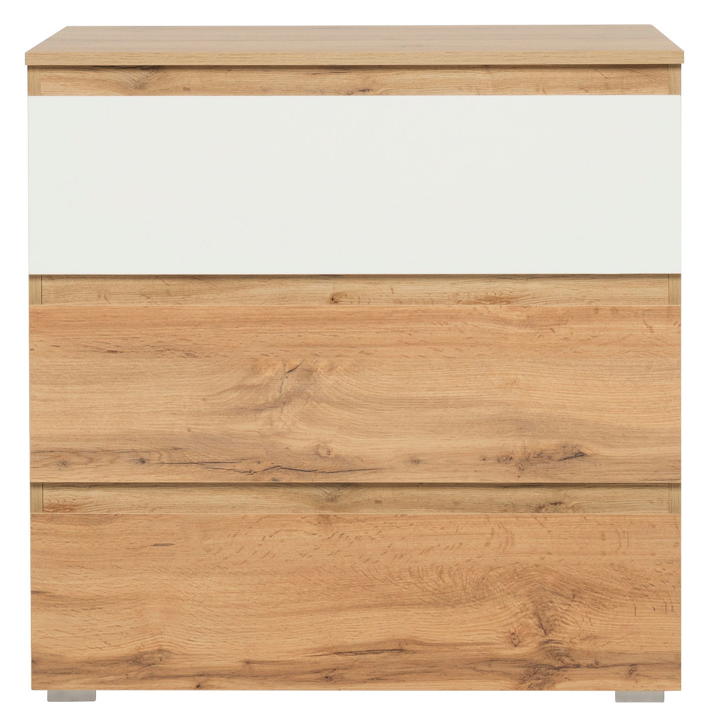 Kommode aus Holz mit weißem Akzent, Frontalansicht