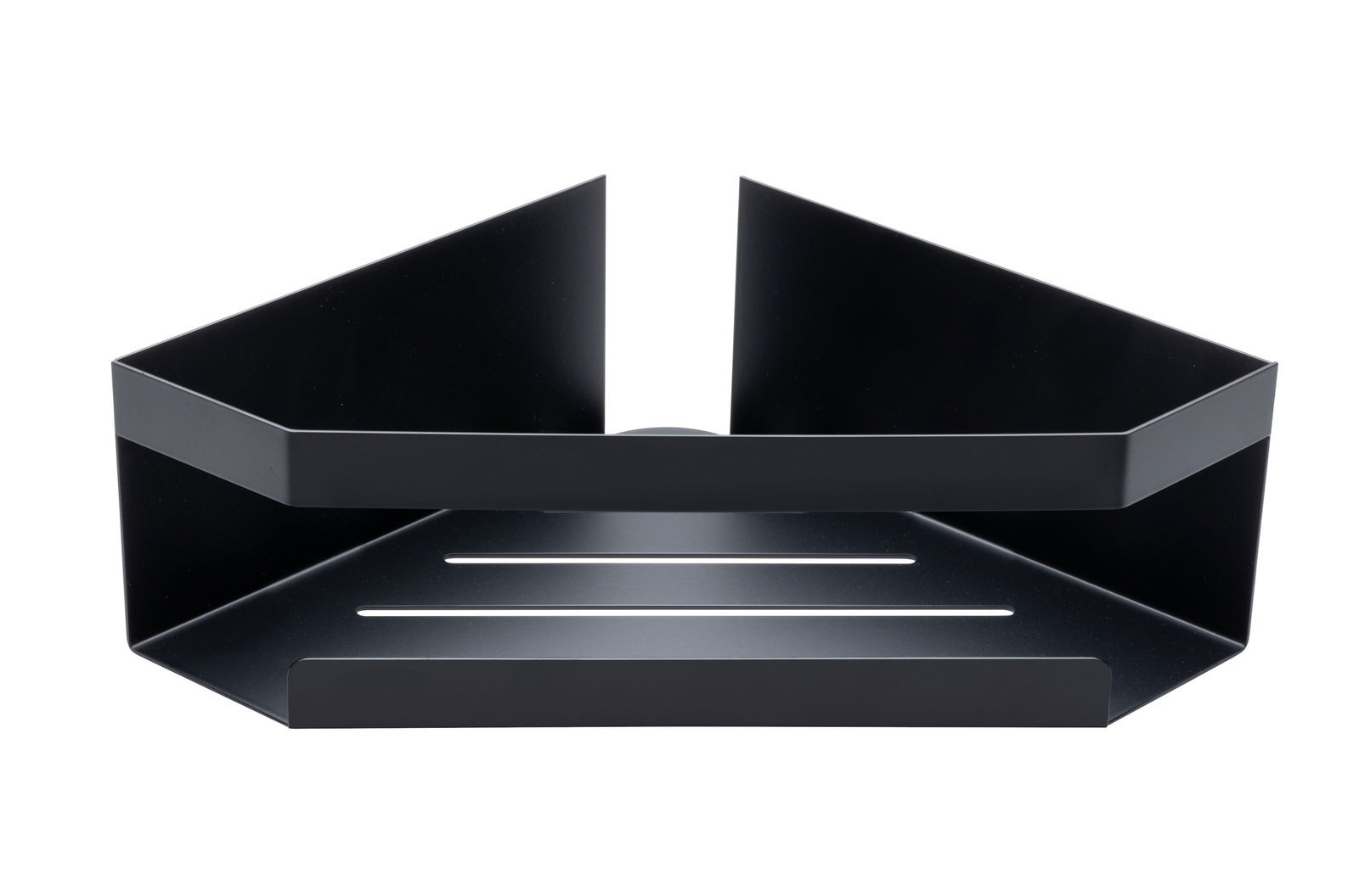 Schwarze Eckablage Meleto aus Metall, frontale Ansicht