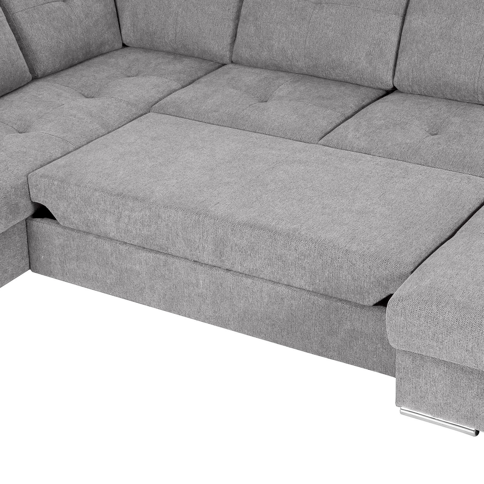 Graue Rundecke Ottomane mit Stoffbezug, perspektivisch von oben fotografiert.