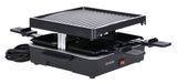 Raclette-Grill mit vier Pfännchen, seitliche Perspektive