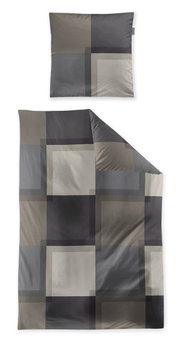 Bettwäsche-Set in 155x220cm mit geometrischem Muster in Grau- und Beigetönen, Draufsicht