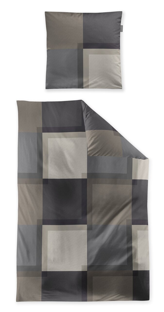 Bettwäsche-Set in 155x220cm mit geometrischem Muster in Grau- und Beigetönen, Draufsicht