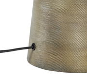 Nahaufnahme eines strukturierten Lampenfußes mit Kabelanschluss, seitliche Perspektive