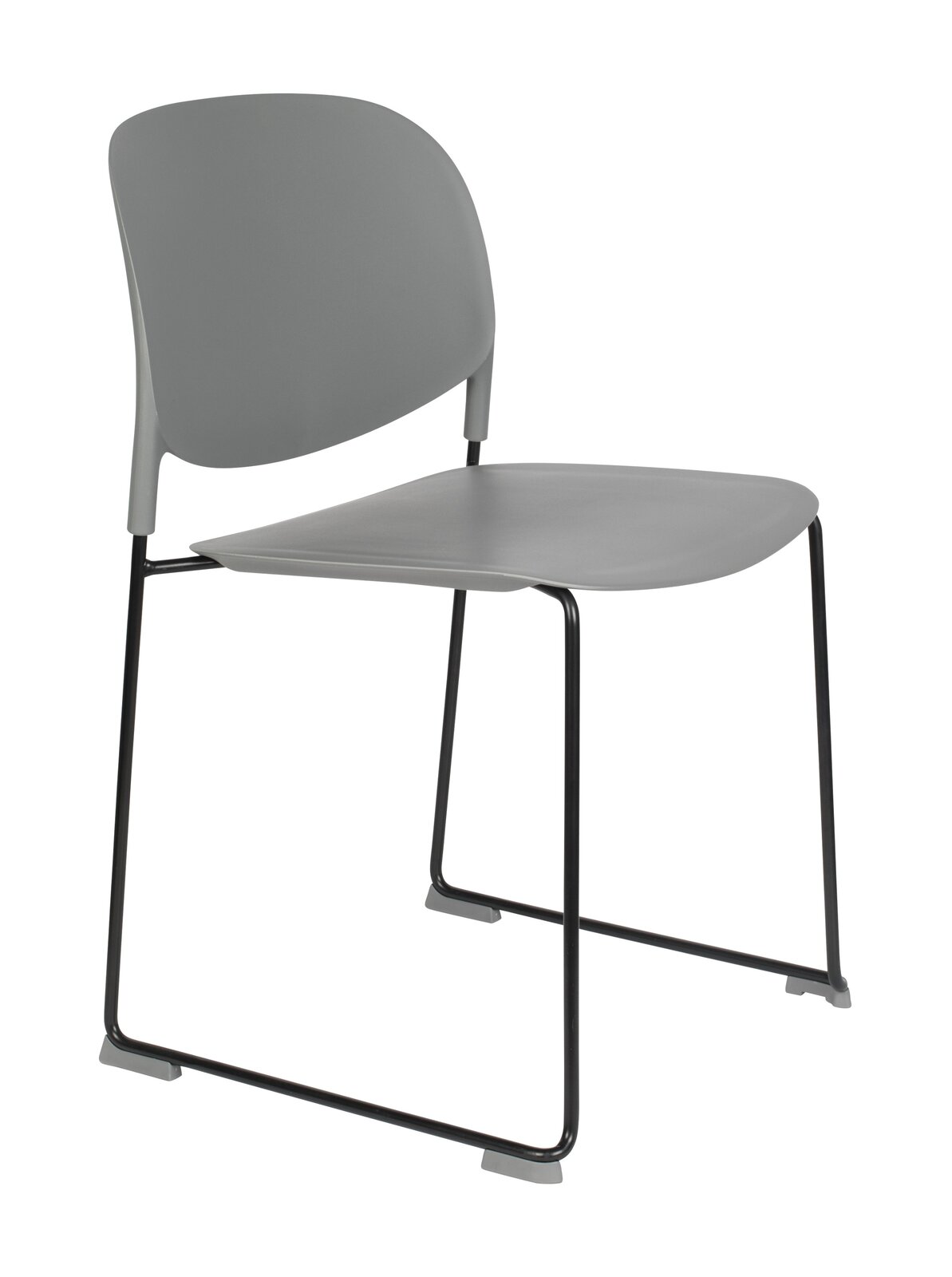 Grauer moderner Stuhl mit Metallgestell, seitliche Perspektive