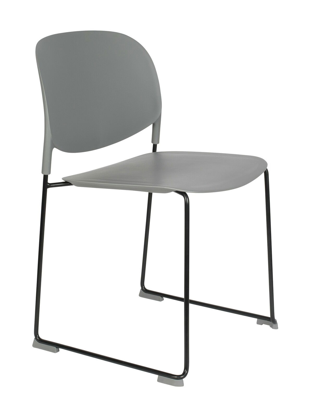 Grauer moderner Stuhl mit Metallgestell, seitliche Perspektive