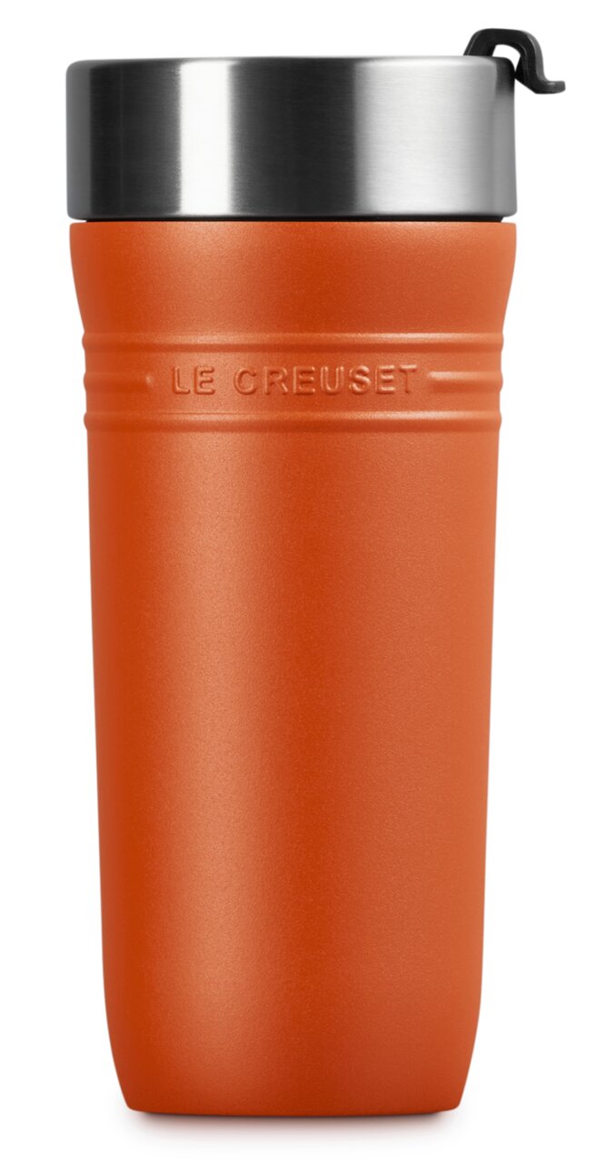 Rode thermosbeker van Le Creuset met roestvrijstalen deksel, vooraanzicht