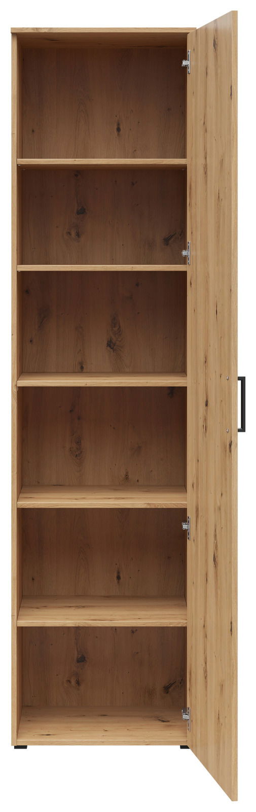 Offener Mehrzweckschrank aus Holz mit fünf Regalböden, frontale Ansicht