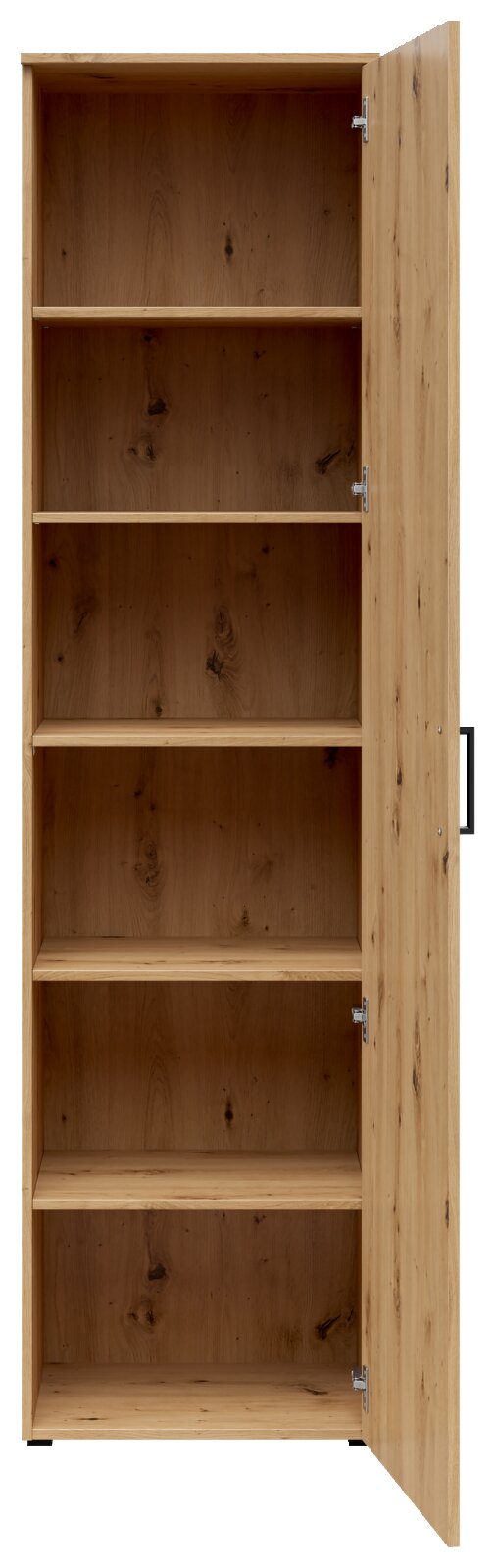 Offener Mehrzweckschrank aus Holz mit fünf Regalböden, frontale Ansicht