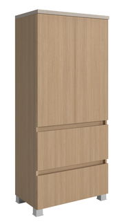 Midischrank 60 cm in Holzoptik mit drei Schubladen, seitliche Perspektive