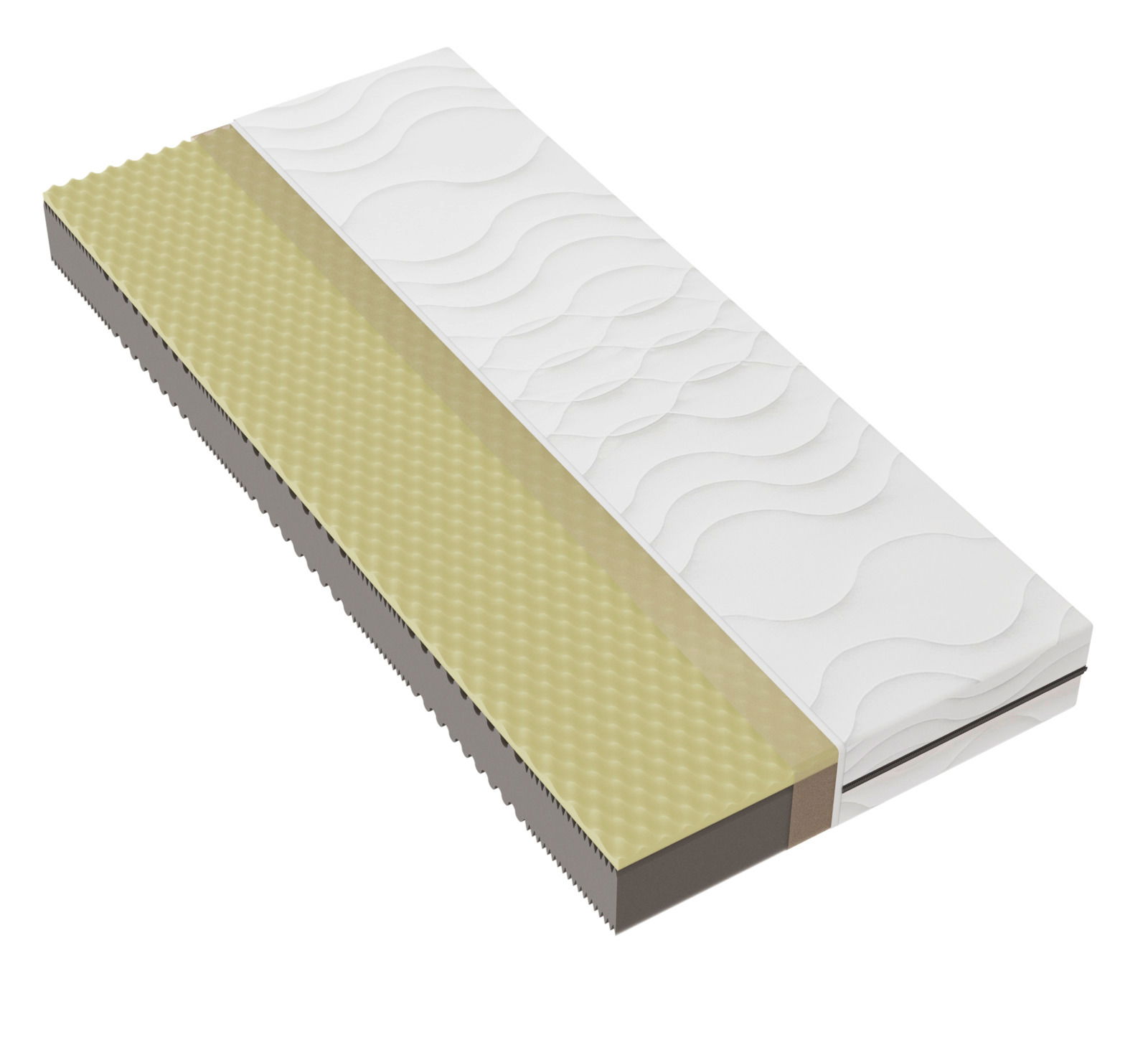 Wende-Kaltschaummatratze mit wellenförmiger Oberfläche und zweifarbiger Struktur, perspektivisch von oben gezeigt.