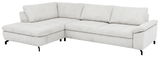 Ecksofa Beldomo Style SENSE in heller Farbe, Vorderansicht von links mit großzügiger Sitzfläche und bequemen Kissen.