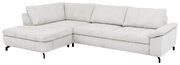 Ecksofa Beldomo Style SENSE in heller Farbe, Vorderansicht von links mit großzügiger Sitzfläche und bequemen Kissen.