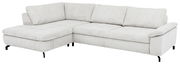 Ecksofa Beldomo Style SENSE in heller Farbe, Vorderansicht von links mit großzügiger Sitzfläche und bequemen Kissen.