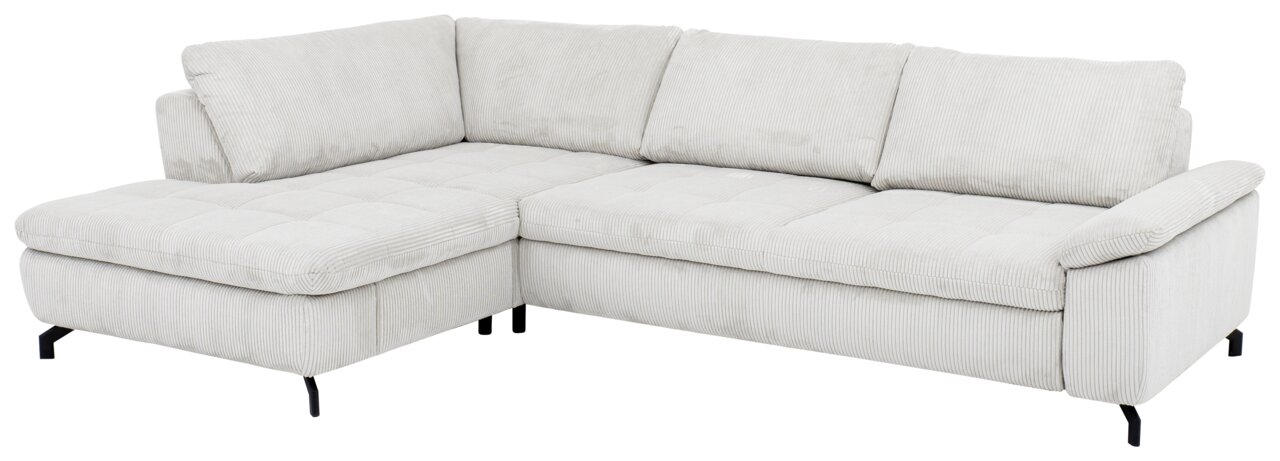 Beldomo Style Ecksofa SENSE Ecksofa Beldomo Style SENSE in heller Farbe, Vorderansicht von links mit großzügiger Sitzfläche und bequemen Kissen.