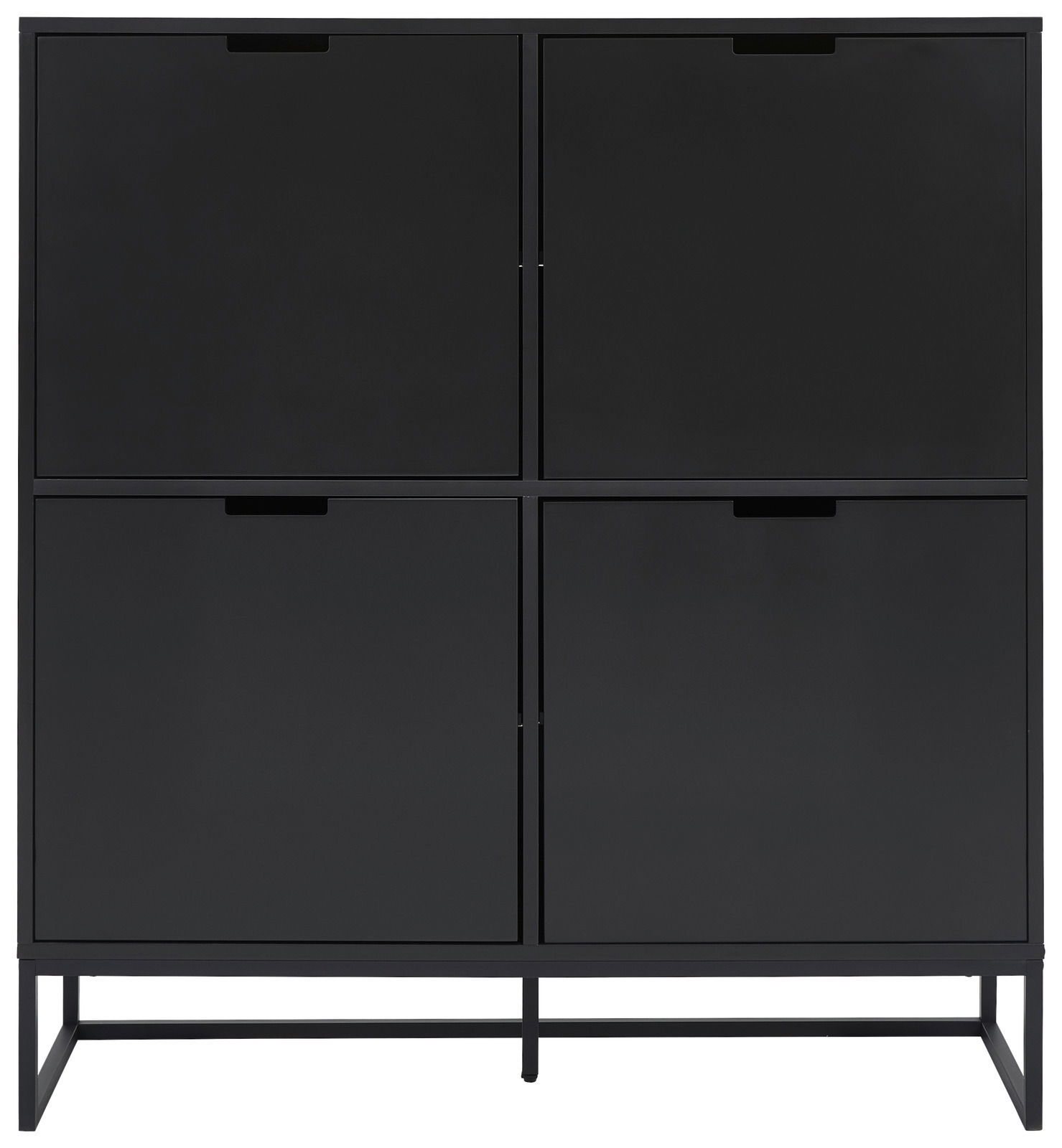 Schwarzes Highboard mit vier Türen, frontale Ansicht