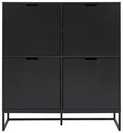 Schwarzes Highboard mit vier Türen, frontale Ansicht