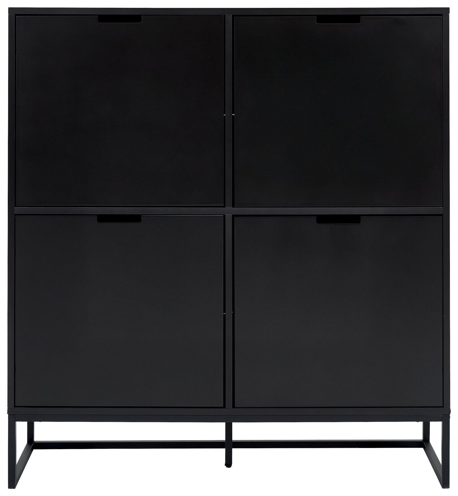 Schwarzes Highboard mit vier Türen, frontale Ansicht
