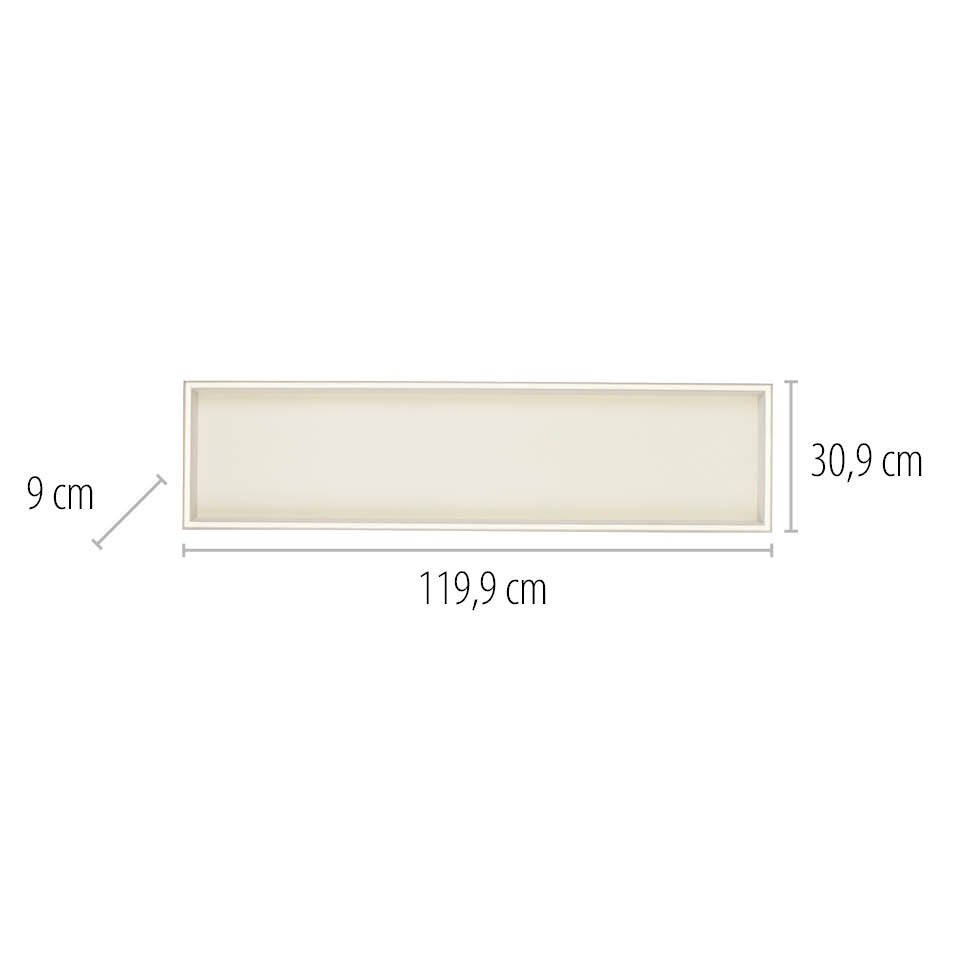 Rechthoekige plafondlamp Q-MAGONG van Paul Neuhaus, afmetingen 119,9 cm x 30,9 cm x 9 cm, vooraanzicht.