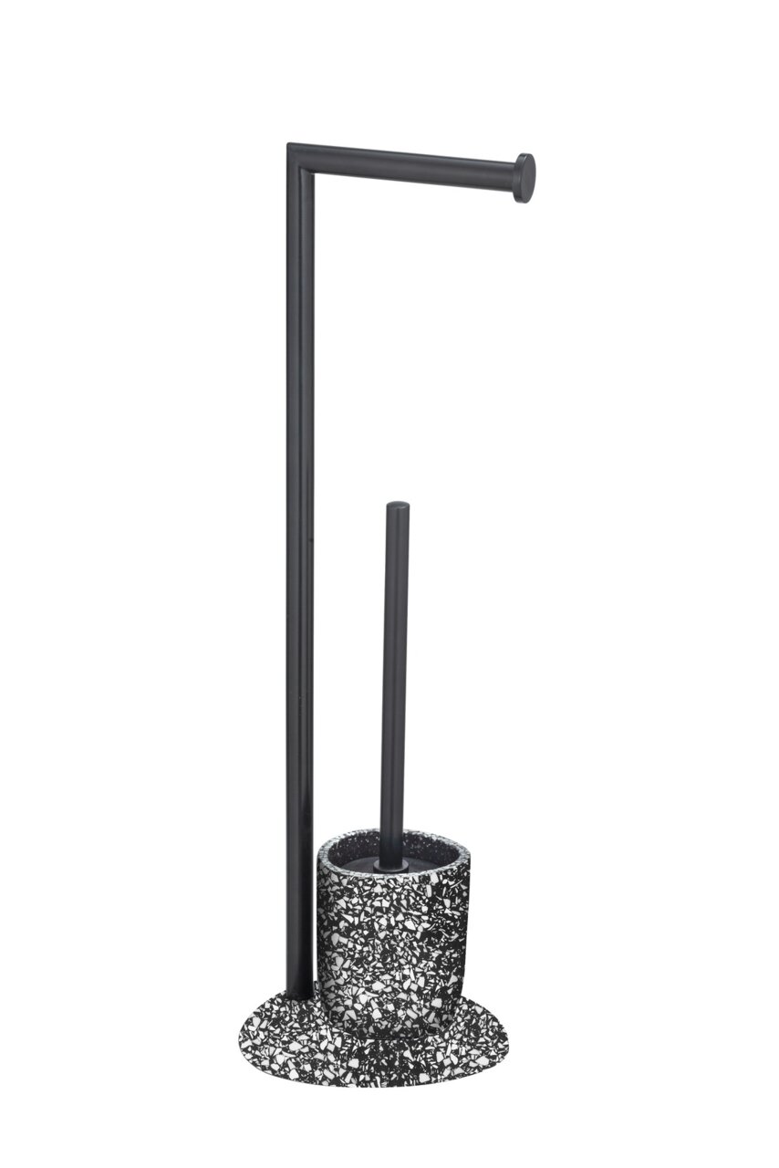 Stand WC-Garnitur Terrazzo in schwarzem Design, seitliche Perspektive