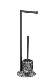 Stand WC-Garnitur Terrazzo in schwarzem Design, seitliche Perspektive