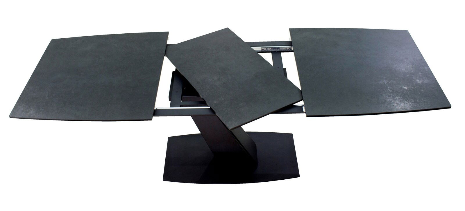 Moderner Esstisch mit ausziehbarer Funktion, Ansicht von oben.