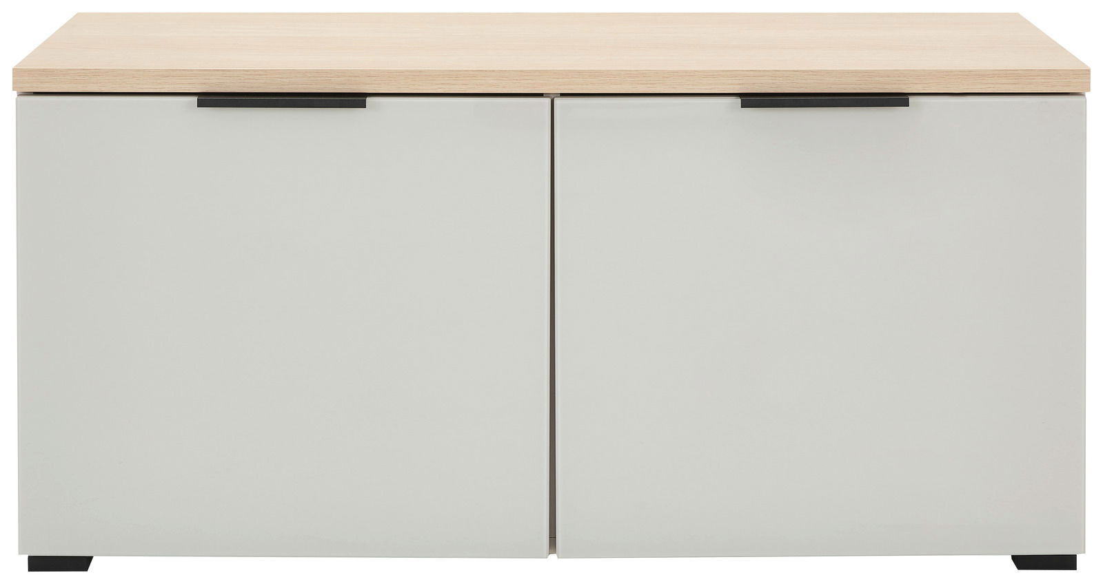 Schuhbank mit zwei Türen in heller Holzoptik, frontale Ansicht