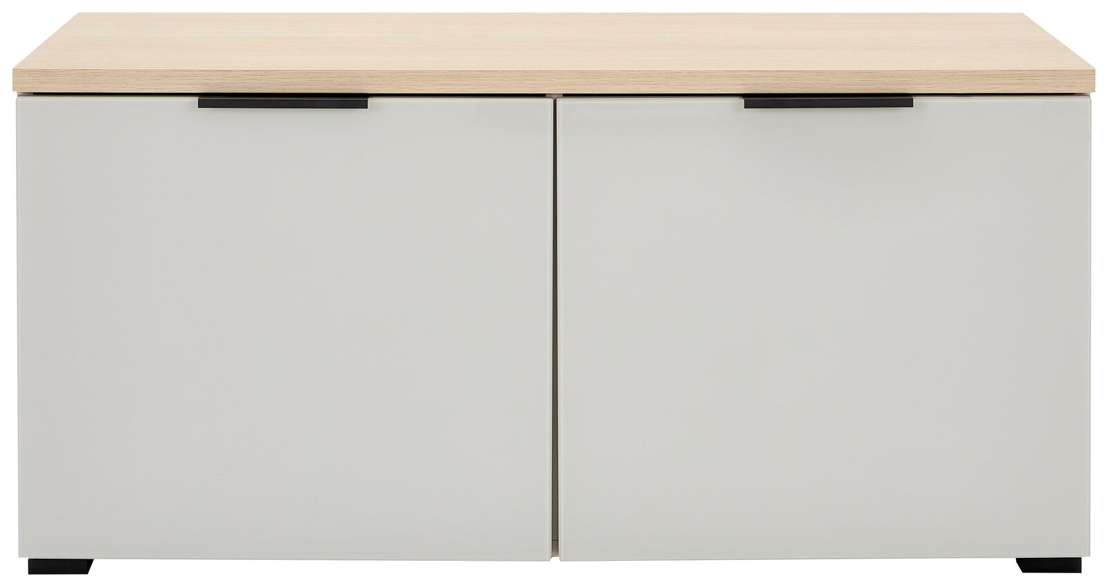 Schuhbank mit zwei Türen in heller Holzoptik, frontale Ansicht